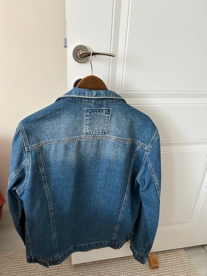 Düğmeli Mavi Kadın Denim Ceket - Görsel 4