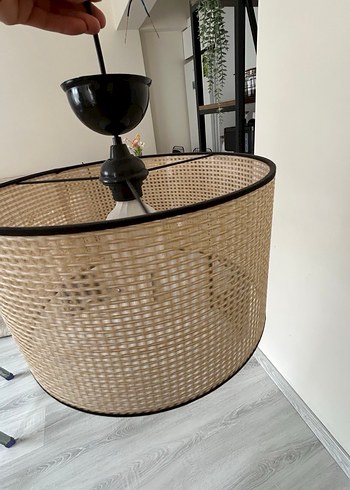 Bej Hasır Avize Abajur - Görsel 3