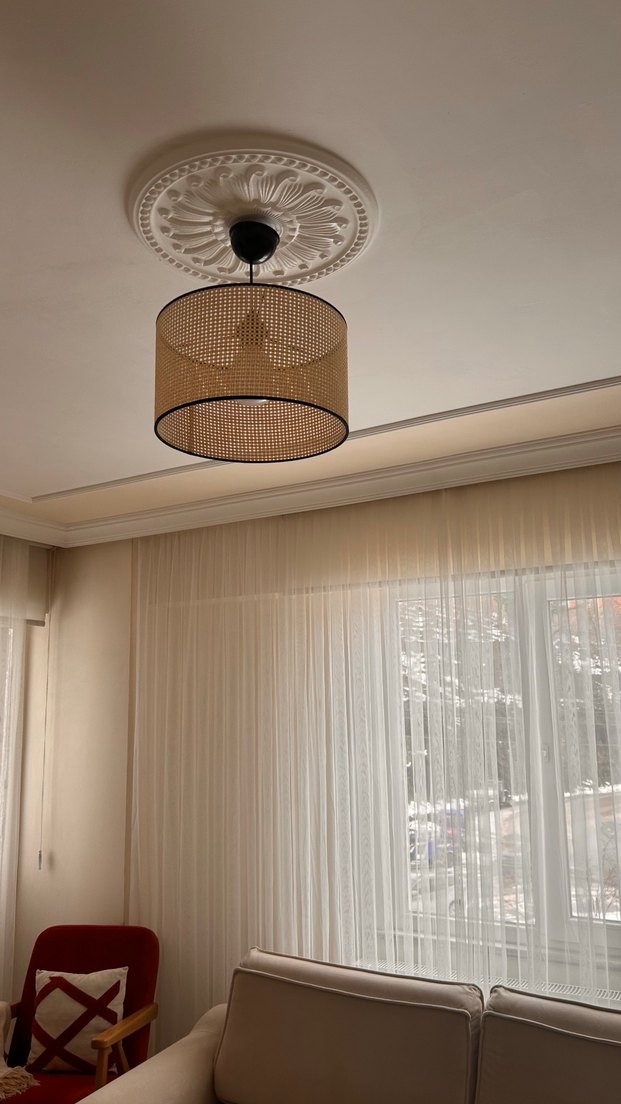 Bej Hasır Avize Abajur - Görsel 5