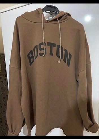 Kahverengi Kapüşonlu Oversize Sweatshirt
