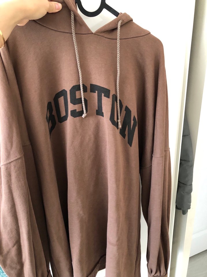 Kahverengi Kapüşonlu Oversize Sweatshirt - Görsel 2