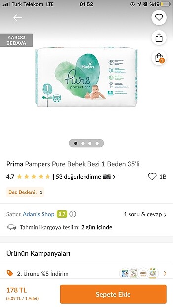 Prima Pure Prima Bebek Bezi 20 İndirimli Gardrops