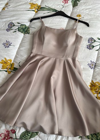 Bej Mini askılı Kadın Abiye Elbise - Görsel 2