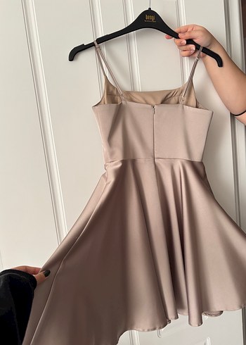 Bej Mini askılı Kadın Abiye Elbise - Görsel 3