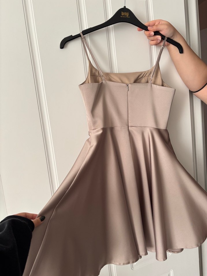 Bej Mini askılı Kadın Abiye Elbise - Görsel 3