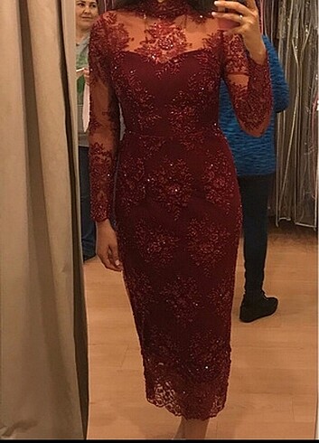 Bordo abiye elbise - Görsel 2