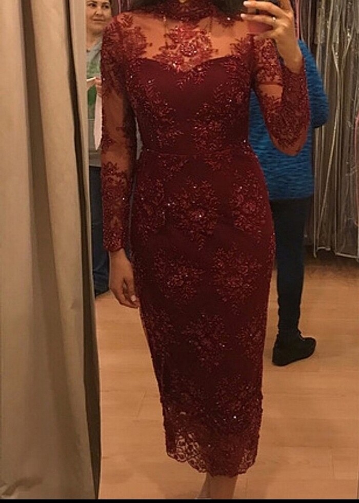 Bordo abiye elbise - Görsel 2