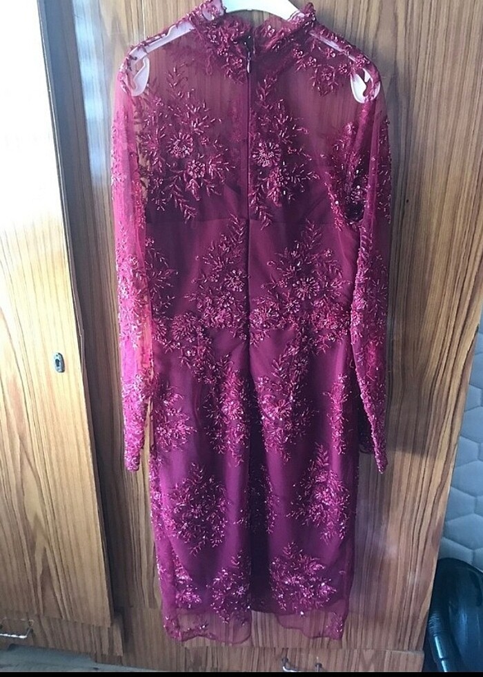 Bordo abiye elbise - Görsel 3