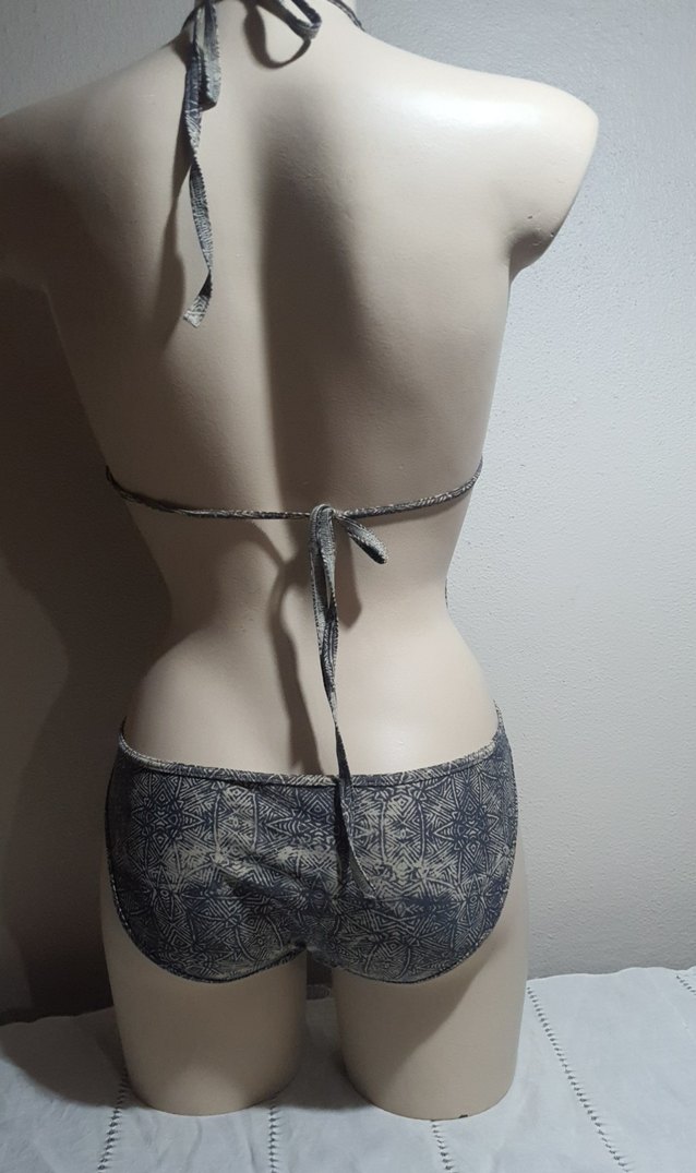 Bohem Gri Yılan Desenli Mini Mayo - Görsel 5