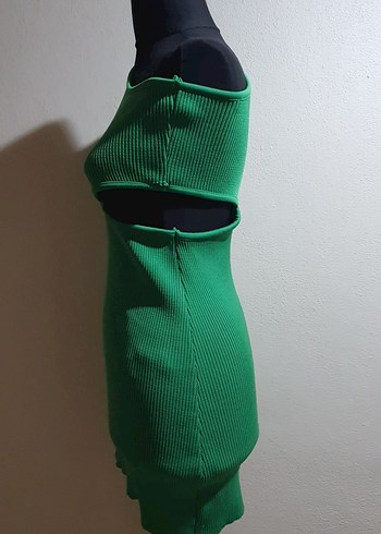 Tek Omuzlu Yeşil Mini Triko Elbise - Görsel 3