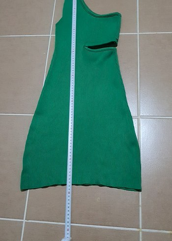 Tek Omuzlu Yeşil Mini Triko Elbise - Görsel 7