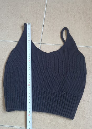 xs Beden Gri V Yaka Örme Kadın crop