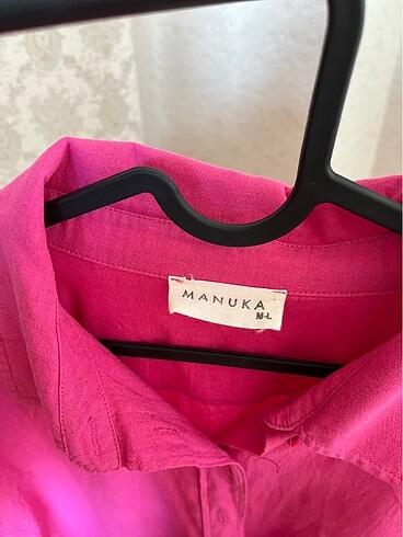 m Beden Manuka Pembe Oversize Keten Gömlek M-L