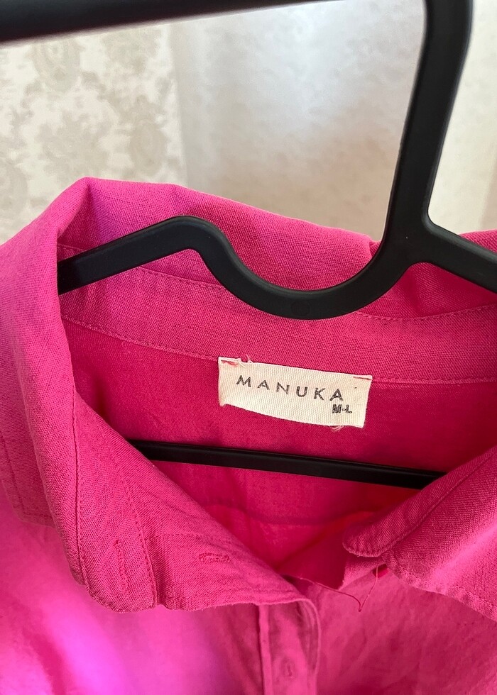 Manuka Pembe Oversize Pamuk Keten Gömlek M-L - Görsel 3