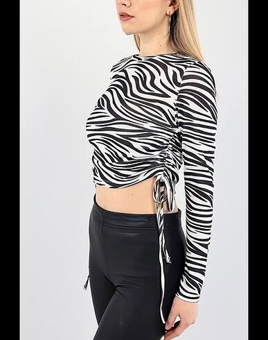 Zebra büzgülü bluz