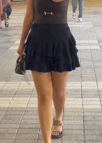 Siyah Fırfırlı Mini Etek - Görsel 2