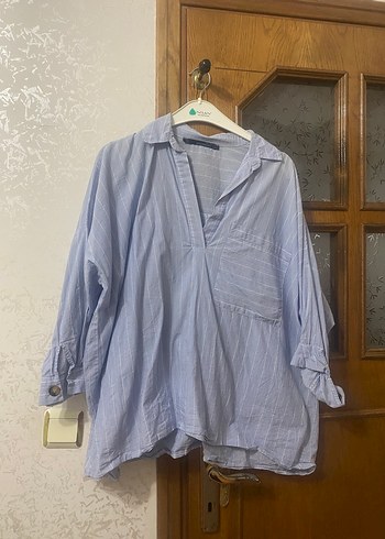 Mavi Keten Kadın Gömlek, Rahat Kesim, Uzun Kollu - Görsel 2