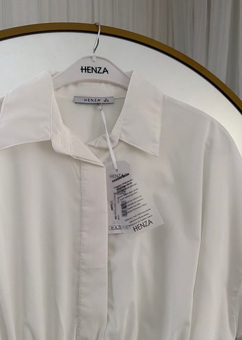 Beyaz Kemerli Uzun Kollu Keten Gömlek - Görsel 4