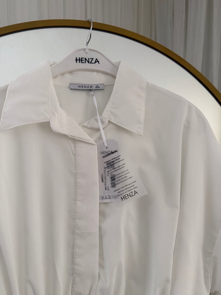 Beyaz Kemerli Uzun Kollu Keten Gömlek - Görsel 4