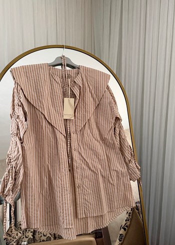 Bej Renkli Bohem Uzun Kollu Keten Gömlek - Görsel 2