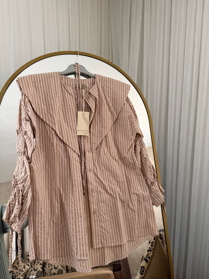 Bej Renkli Bohem Uzun Kollu Keten Gömlek - Görsel 2