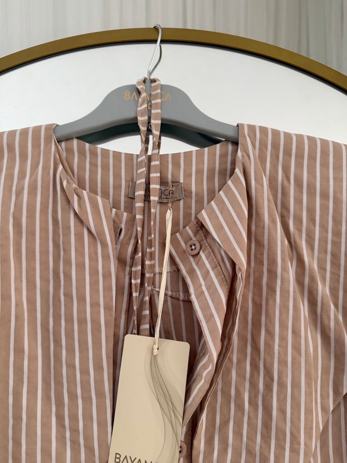 Bej Renkli Bohem Uzun Kollu Keten Gömlek - Görsel 3