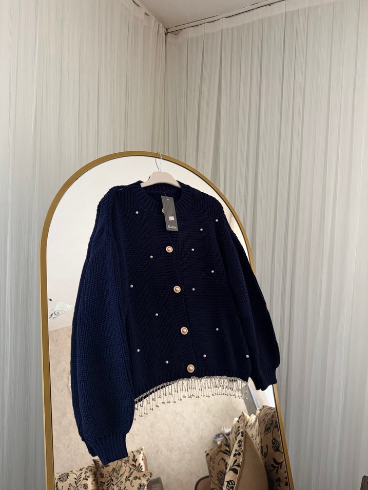 Nakışlı Mavi Bohem Kadın Hırka - Görsel 3