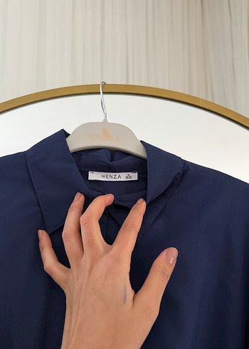 Kemerli Lacivert Mini Kadın Gömlek - Görsel 4