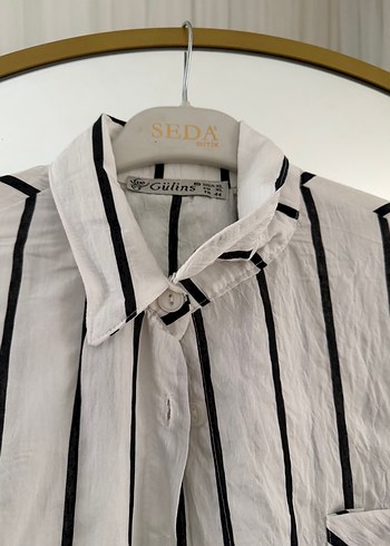 Gri Çizgili Uzun Kollu Keten Gömlek - Görsel 4