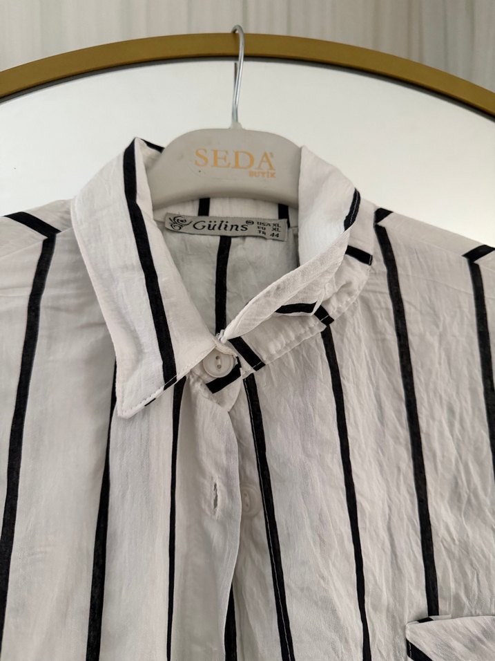 Gri Çizgili Uzun Kollu Keten Gömlek - Görsel 4