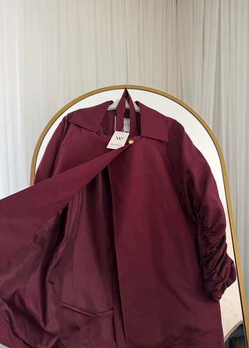 Bordo Kadın Midi Ceket Drapeli Kol Detaylı - Görsel 4