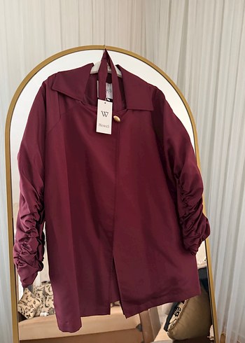 Bordo Kadın Midi Ceket Drapeli Kol Detaylı - Görsel 2