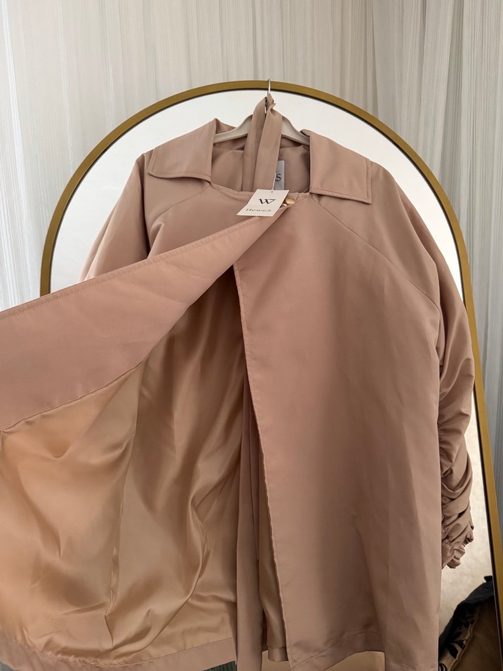 Bej Kadın Keten Midi Ceket - Görsel 4