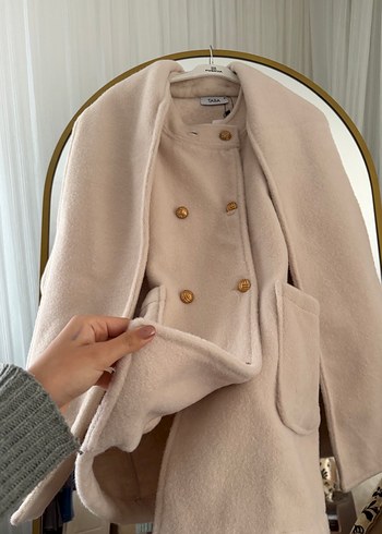 Bej Düğmeli Midi Kadın Kaban - Görsel 5