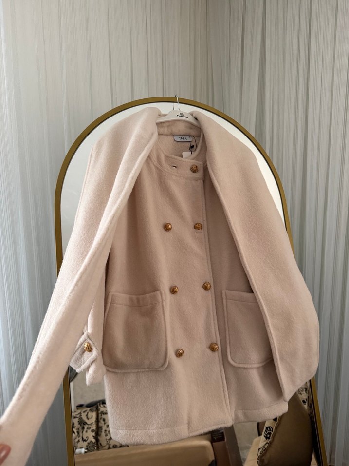 Bej Düğmeli Midi Kadın Kaban - Görsel 3