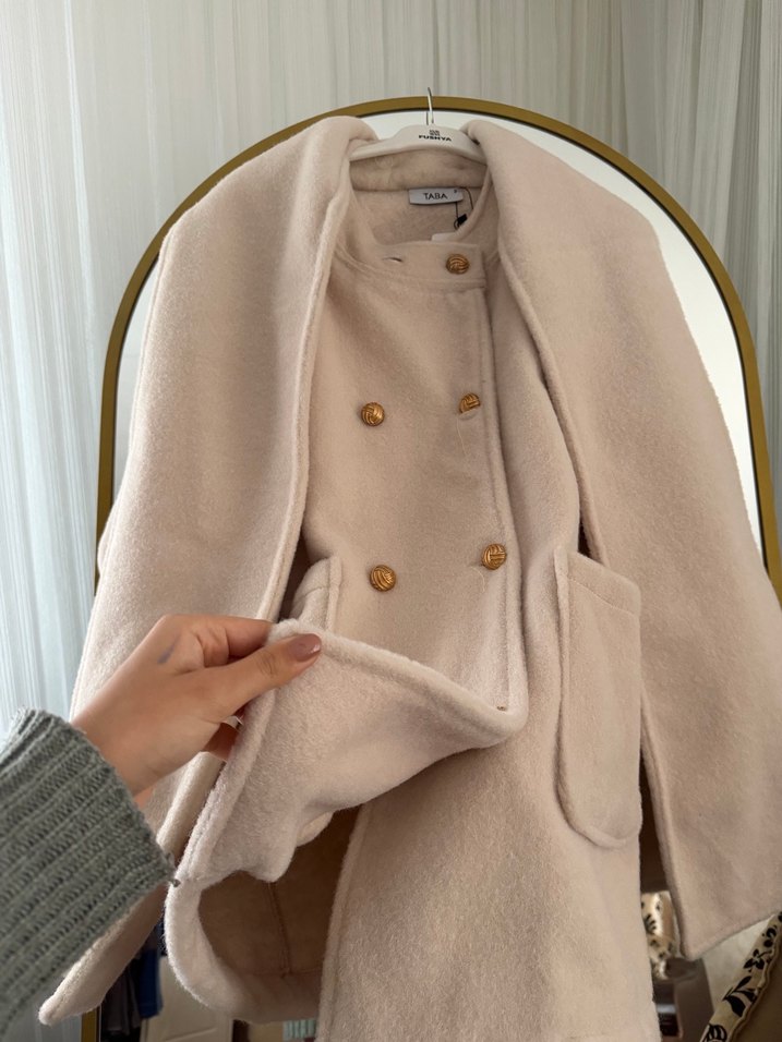 Bej Düğmeli Midi Kadın Kaban - Görsel 5