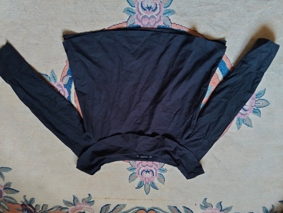 Siyah Zara Keten Bluz, Uzun Kollu, Salaş - Görsel 2