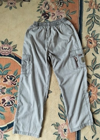 Gri Pamuklu Bol Kesim Kemerli Erkek Pantolon - Görsel 3