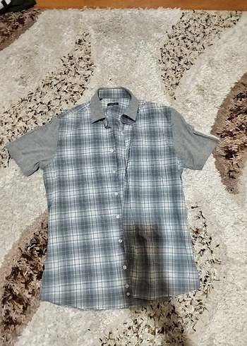 Gri Kısa Kollu Regular Fit Erkek Gömlek - Görsel 2