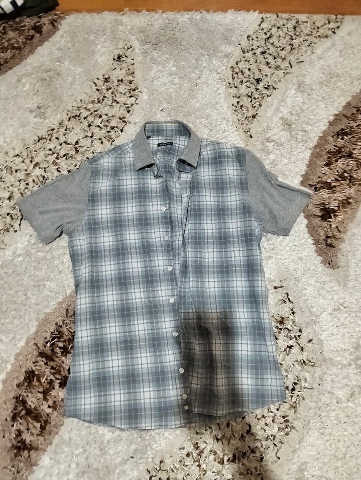 Gri Kısa Kollu Regular Fit Erkek Gömlek - Görsel 2