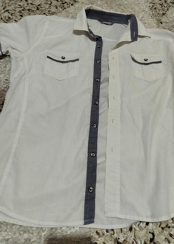 Erkek Gri-Beyaz Kısa Kollu Pamuklu Gömlek - Görsel 2