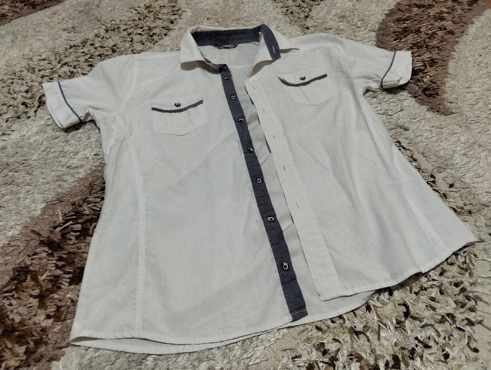 Erkek Gri-Beyaz Kısa Kollu Pamuklu Gömlek - Görsel 3