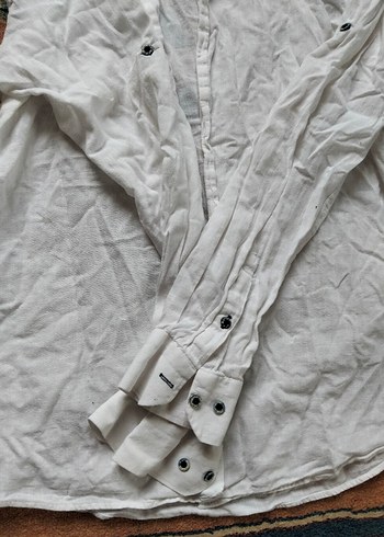 Erkek Beyaz Keten Gömlek Uzun Kollu - Görsel 4