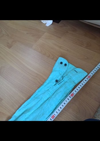 m Beden turkuaz Renk Düğmeli Turkuaz Keten Gömlek