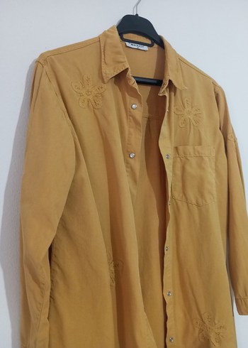 Sarı Nakışlı Uzun Kollu Rahat Gömlek - Görsel 2