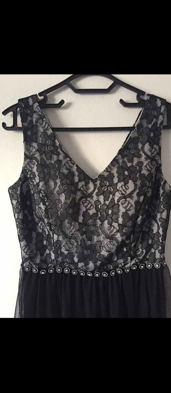 Dantel Detaylı Siyah Midi Gece Elbisesi - Görsel 2