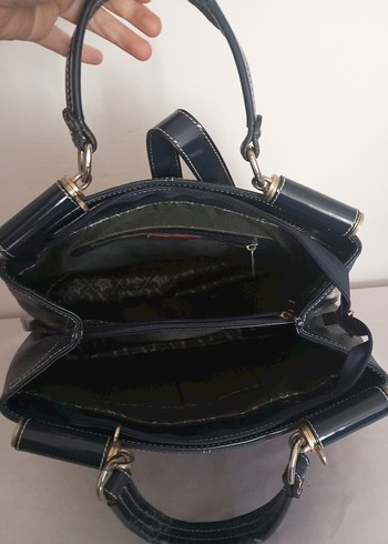 Lacivert Deri Tokalı İş Kadın Çantası - Görsel 5