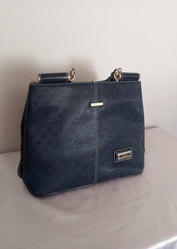 Lacivert Deri Tokalı İş Kadın Çantası - Görsel 2