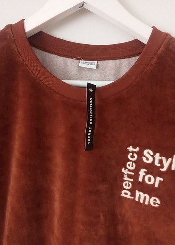 Kadın Kahverengi kadife  Salaş Sweatshirt - Görsel 2