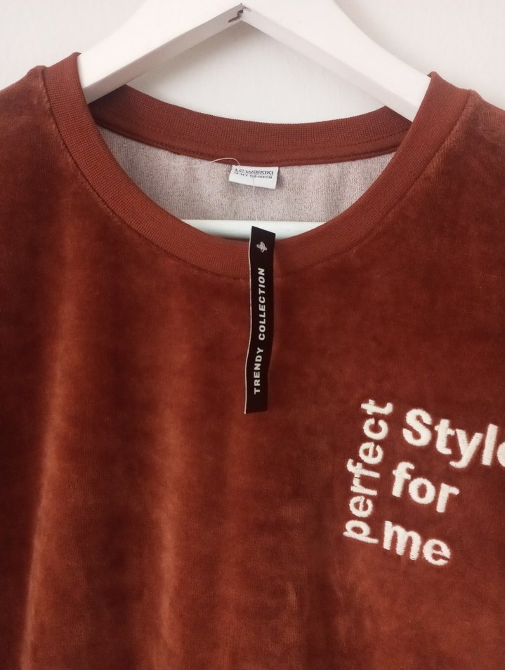 Kadın Kahverengi kadife  Salaş Sweatshirt - Görsel 2